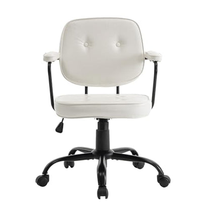 Compact Desk Chair with Arms & Wheels 360° Swivel Adjustable Vanity Chair Small Rolling Task Chair for Home Office, Bedroom, Study, Dressing Table - color: White-1