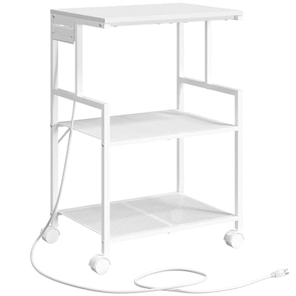 MAHANCRIS Mobile Printer Stand, 3-Tier Industrial Printer Cart with 2 AC Outlets and 2 USB Ports, Rolling Printer Table on Wheels for Home Offices Kitchen Organization Rack, White PTWT78E01 - color: White