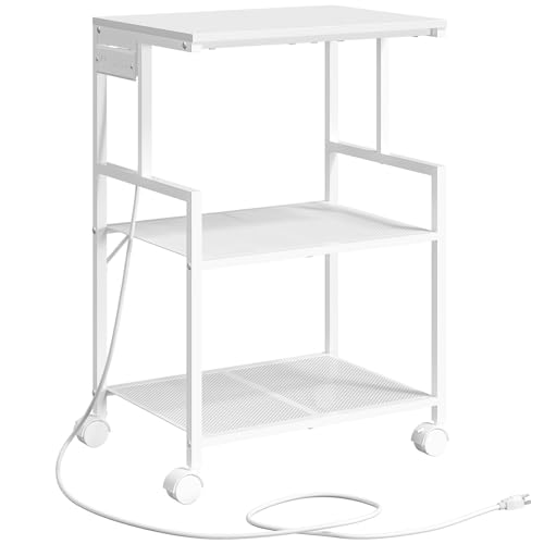 MAHANCRIS Mobile Printer Stand, 3-Tier Industrial Printer Cart with 2 AC Outlets and 2 USB Ports, Rolling Printer Table on Wheels for Home Offices Kitchen Organization Rack, White PTWT78E01 - color: White