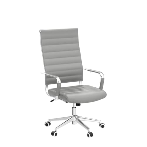 Okeysen Grey Office Desk Chair, Ergonomic Leather Modern Conference Room Chairs, Executive Ribbed Height Adjustable Swivel Rolling Chair for Home Office. - color: Grey