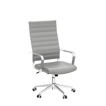 Okeysen Grey Office Desk Chair, Ergonomic Leather Modern Conference Room Chairs, Executive Ribbed Height Adjustable Swivel Rolling Chair for Home Office. - color: Grey