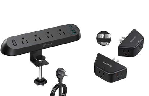 TROND Outlet Extender - 2 Pack Multi Plug Wall Outlet, 3 Way Outlet Wall Adapter + Desk Clamp Power Strip USB C, Surge Protector with 4 AC Outlets 4 USB Ports +