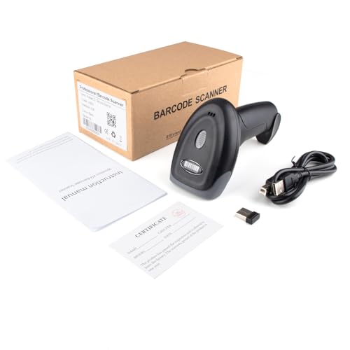 Wireless Barcode Scanner 1D QR Scanner Wireless Handheld Laser Bar Code Reader 3-in-1 with Bluetooth & 2.4G Wireless & USB Wired Works with iPad, Android Phone, iPhone, Laptop-U26 - color: Black-U26