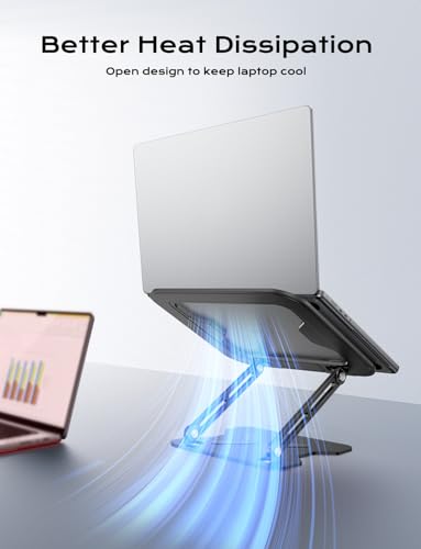 JCZT Adjustable Laptop Stand for Desk, Metal Foldable Laptop Riser, Black | Ergonomic Portable Laptop Stand, Ventilated Cooling Computer Notebook Holder for MacBook Air Pro, All 10-16'' Laptops - color: Black