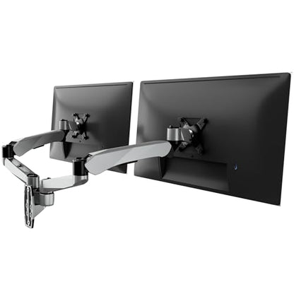 Mount-It! CLiX Dual Monitor Wall Mount, Gas Spring, Silver | TAA-compliant arms for 2 monitors 13-32" up to 19.8 lbs each, VESA 75/100, effortless height adjustable aluminum.