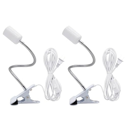 Clip Desk Lamp Socket,2 Pack Flexible Desk Light Socket,Gooseneck Clip on Lights,Flexible Lamp with Clamp,Adjustable Light Stand Clamp Lamp,Night Light,Reading Book Lights - color: White, size: 2PCS