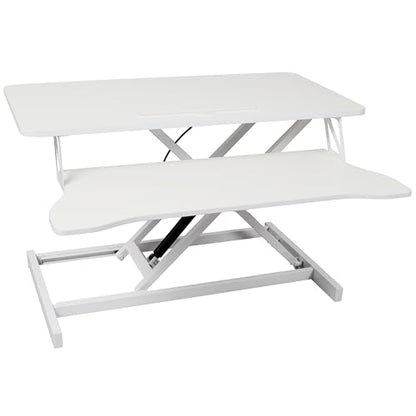 Standing Desk Converter, Adjustable Standing Desk Riser, White Sit Stand Workstation with Keyboard Tray, 31.5 15. Inch Platform, 5.3 to 19.5 Inch Height Range, 44 lb Capacity