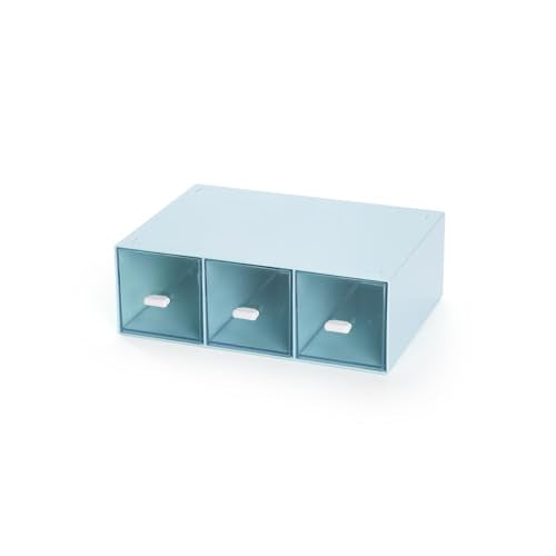 Desk Organizer 3 Drawers, Stackable Makeup Organizer, Small Toolbox | 1 Teir Blue, Plastic Mini Drawers, Pen Storage Box, Tabletop Craft Storage, Office Supply Organizer, Vanity Organizer - color: 1 Tall Layer & 3 Drawers, Blue