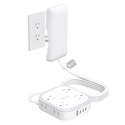 Outlet Cover Extension Cord 6FT, Flat Plug Surge Protector Power Strip - size: 8AC-6FT(3 Prong & 2 Pin Plug)