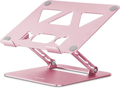 Aoviho Laptop Stand Holder, Adjustable Desk Laptop Riser, Foldable Notebook Computer Stands for MacBook Air Pro HP Lenovo Dell Samsung Chromebook, Up to 15.6 inch, Rose Gold - color: Rose Gold