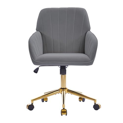 YITAI Velvet Office Desk Chair with Wheels and Gold Base,Modern Height Adjustable 360 Degree Swivel Upholstered Vanity Chairs with Arms for Living Room Bedroom, Study,Gray - color: Gold Gray