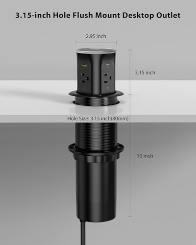 Motorized Pop Up Countertop Outlet with 45W USB C Charging Station | 4AC Outlets & 4 USB & 15W Wireless Charger, 3.15in Hole PopUp Power Electrical Outlets for Kitchen Desktop Counter - color: Black