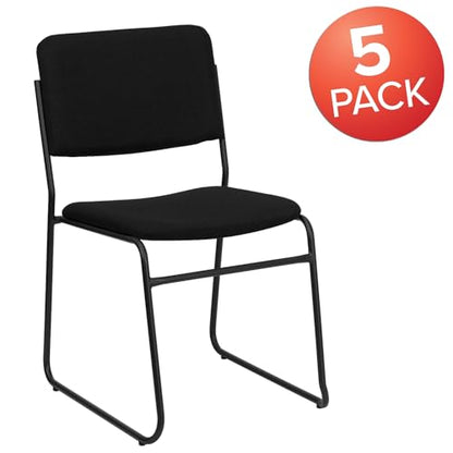 Flash Furniture 5 Pack HERCULES Series 500 lb. Capacity High Density Black Fabric Stacking Chair with Sled Base - color: Black Fabric/Black Frame, size: Set of 5