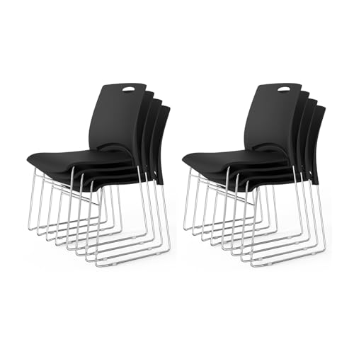 VINGLI 8 Pack Plastic Stacking Chairs, Stackable Office Chair, Black | Stackable Office Chair with Metal Sled Base, Ergonomic Plastic Seat with Handle, Multiple Use for Waiting Break Room Banquet - color: Black, size: 8 Pack