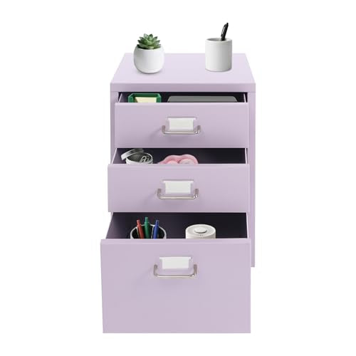 3 Drawers File Cabinet, 16*11*18.9In Aluminum Alloy Mobile Filing Cabinet Rolling Filing Cabinets Rectangular Storage Cabinets with Lock&4 Wheels for Kitchen Bedroom Living Room (Purple) - color: Purple