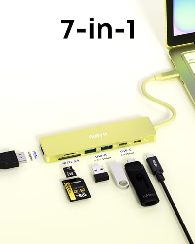 7-in-1 USB C Hub with 4K@60Hz HDMI, 2 USB-A, 1 USB-C, 100W PD Charging, SD 3.0 /TF 3.0 Card Reader, Compatible with MacBook Pro/Air/Neo, iPad Pro, iMac, iPhone 15-17 (Citrus) - color: Citrus
