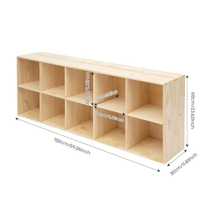 10 Cube Storage Organizer - Solid Wood Bookshelf - Cube Shelf - Vertical or Horizontal Bookcase - Open Book Shelf - Easy Assembly for Bedroom, Living Room, Office - size: 10-Cube