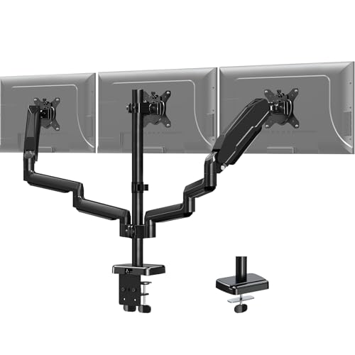 MOUNT PRO Triple Monitor Mount for 13-27 inch Screens, 3 Monitor Desk Mount, Height Adjustable Triple Display Stand, Full Motion Three Computer Arm Hold up to 17.6lbs Each, VESA 75x75, 100x100 - style: Max 27“ Gas Spring（parallel）