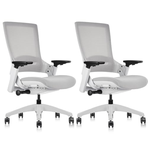 CLATINA Mesh Ergonomic Office Chair with Adjustable Depth Seat Height 3D Arm Rest and Lumbar Support, Swivel Executive Computer Task Chair for Home Office Conference Room, Grey, 2 Pack - color: Grey-mesh, size: 2 pack-No headrest