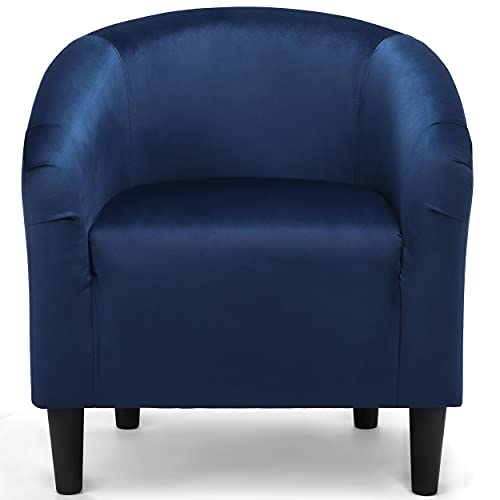 Topeakmart 25.5in Wide Small Velvet Barrel Accent Chair Bedroom, Navy Blue | Upholstered Furry Armchair, Compact Cozy Barrel Chairs with a Curved Silhouette for Small Spaces, Living Room Bedroom Corner - color: Navy Blue, style: Set of 1