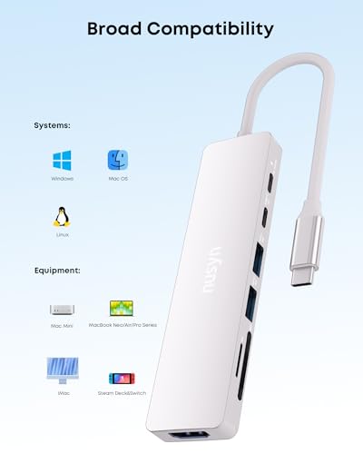 7-in-1 USB C Hub with 4K@60Hz HDMI, 2 USB-A, 1 USB-C, 100W PD Charging, SD 3.0 /TF 3.0 Card Reader, Compatible with MacBook Pro/Air/Neo, iPad Pro, iMac, iPhone 15-17 (Silver) - color: Silver