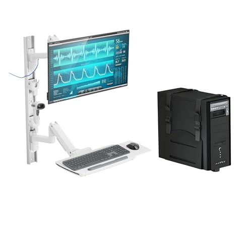 MED10 Medical Monitor Wall Mount with Folding Keyboard Tray and Mouse Pad | Scanner Holder | Heavy Duty Height Adjustment Folding Design for 17"-49" Monitor On Wall Track with CPU Wall Mount