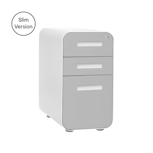Laura Davidson Furniture Stockpile Slim 3-Drawer Mobile File Cabinet with Lock - Under Desk Metal Filing Cabinet, Legal/Letter File Folders, Wheels & Stationary Feet, Assembled, Light Grey Faceplate - color: Light Grey Faceplate