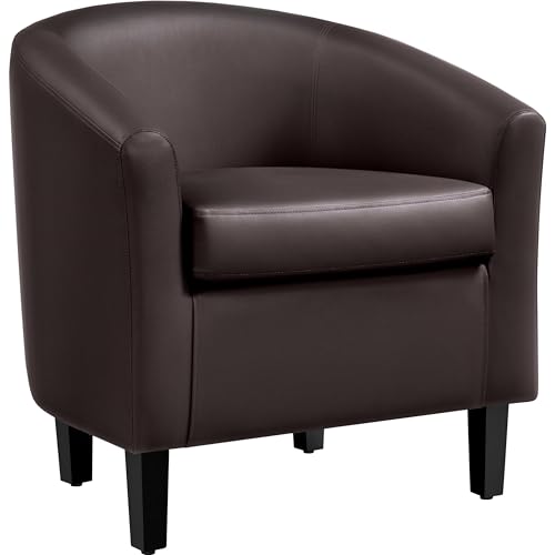 Topeakmart Faux Leather Accent Chair, 300 lb Cap, Espresso | PU Leather Barrel Chairs, U-shaped Backrest, Foam Seat, 18" Seat Height, Solid Wood Legs - color: Espresso, size: Set of 1