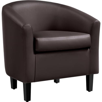 Topeakmart Faux Leather Accent Chair, 300 lb Cap, Espresso | PU Leather Barrel Chairs, U-shaped Backrest, Foam Seat, 18" Seat Height, Solid Wood Legs - color: Espresso, size: Set of 1