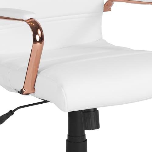 Flash Furniture Mid-Back LeatherSoft Executive Chair, White/Rose Gold - color: White Leathersoft/Rose Gold Frame