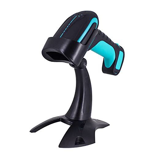Alacrity 2D 1D QR Industrial Barcode Scanner with Stand, 2.4GHz Wireless Bluetooth 2 in 1, Hands Free Barcode Reader Shock Dust Proof, Blue