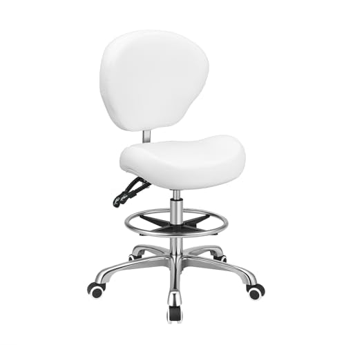 Kaleurrier Adjustable Stools Drafting Chair: with Back Support & Foot Rest | Ergonomic Design Solves Physical Discomfort and Safety Hazards Issues - Heavy Duty 400 lb Weight Capacity - for Professionals - color: White