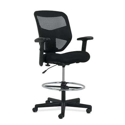 HON Prominent Ergonomic Stool, Footring, Office Desk Chair, Black | Ergonomic standing desk chair with footring, seat slider, adjustable arms, dynamic workstation seating for active work - color: Mesh Back - Stool