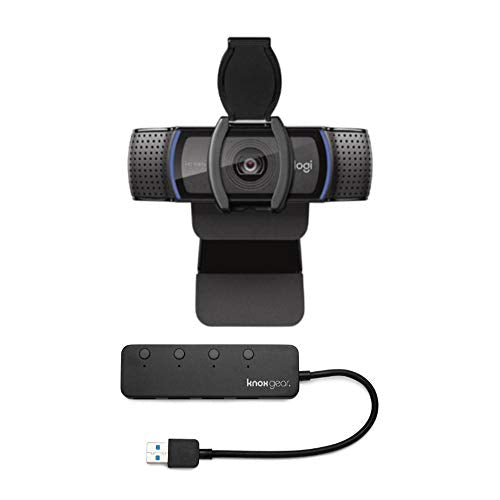 Logitech C920S HD Pro Webcam Bundle | 4-Port 3.0 USB Hub, Privacy Shutter, (2 items)