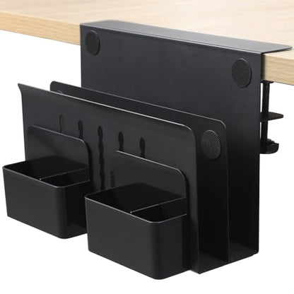 MAXECHO Desk Side Storage, Under Desk Laptop Mount, Table Side Hanging File Organizer, No Drill Clamp On Cable Management Tray, Laptop Holder with Magnetic Pen Holder for Office and Home, Load 22 Lbs - color: Black
