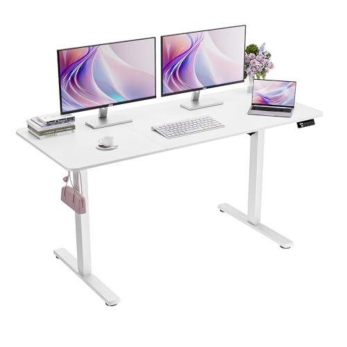 55"x24" Standing Desk, Height Adjustable Sit-Stand Office, White | Electric Adjustable Standing Desk, Sit to Stand Computer Office Desk with Splice Board, Memory Preset, Lifts 28''-46.5" - color: White Frame-white, size: 55-inch