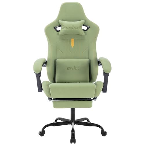 Gaming Chair with Footrest Ergonomic Computer Chair Massage Lumbar Cushion, Racing Video Game Chair Adjustable Rocker Recliner Executive Office Desk Chair Pu Leather for Adults, Green - color: Green3