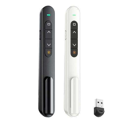 QUI 2 Pack Wireless Presenter Remote, USB, Black White | 2.4GHz RF Presentation Clicker with Hyperlink Volume Control, USB Presentation Remote for Mac, Laptop, Google Slides - color: Black White, style: USB