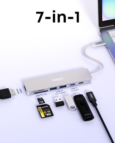 7-in-1 USB C Hub with 4K@60Hz HDMI, 2 USB-A, 1 USB-C, 100W PD Charging, SD 3.0 /TF 3.0 Card Reader, Compatible with MacBook Pro/Air/Neo, iPad Pro, iMac, iPhone 15-17 (Silver) - color: Silver