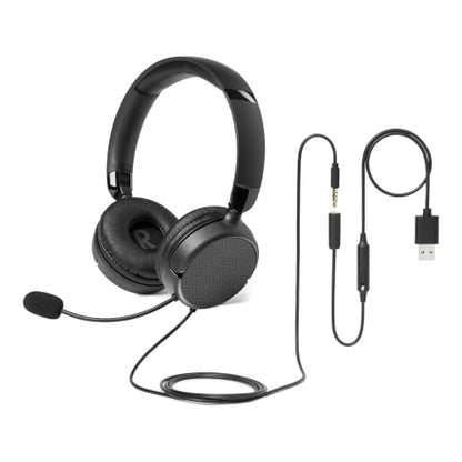 Amazon Basics On Ear Wired Computer Headset with Adjustable Microphone, 3.5mm Port or in-Line Control with USB-A Port, Foldable, Clear Sound, Small/Medium Size, Black - size: One Size, style: Wired