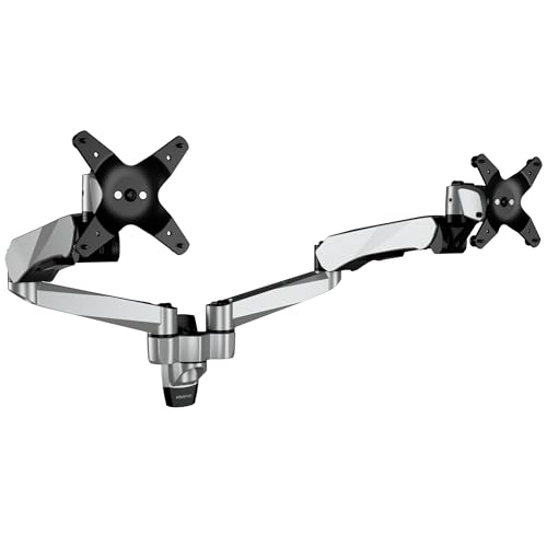 Mount-It! CLiX Dual Monitor Wall Mount, Gas Spring, Silver | TAA-compliant arms for 2 monitors 13-32" up to 19.8 lbs each, VESA 75/100, effortless height adjustable aluminum.