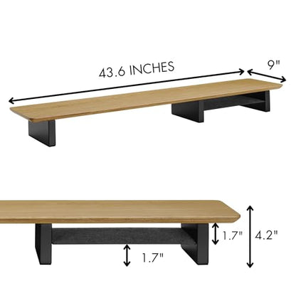 White Oak Wood Desk Shelf for Top of Desk 44 Inch Length Wood Monitor Riser with Middle Shelf - color: Oak