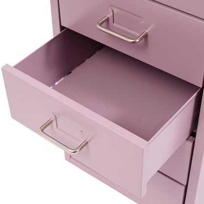 6 Drawers File Cabinet with Lock Rolling Mobile Filing Cabinet with Wheels Under Desk Vertical Filing Cabinet for Office/Home Metal (Purple) - color: Purple