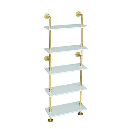 5 Shelf Modern Gold Bookshelf, Wall Mount White Bookcase, Ladder Shelf with Metal Frame, Display Shelf Shelves for Living Room/Home/Office - color: Gold, size: 5 tier