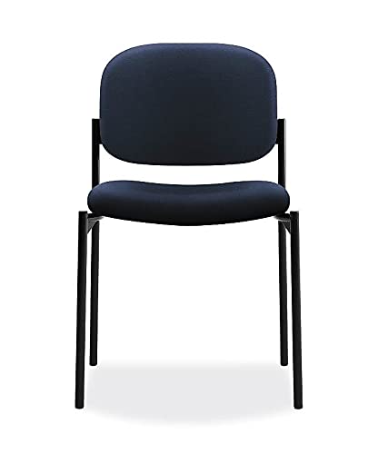 HON Scatter Guest Chair, Armless Office Chairs, Fabric, Navy | Stackable desk chair no wheels for waiting rooms chairs, conference room chair, banquette seating, and office furniture - color: Navy - Fabric Back - Armless
