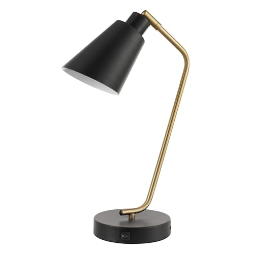Globe Electric 52095 Belmont 17" Desk Lamp, Matte Black, Antique Brass Accents, Fast Charging USB Port, Rocker On/Off Switch - color: Belmont Matte Black