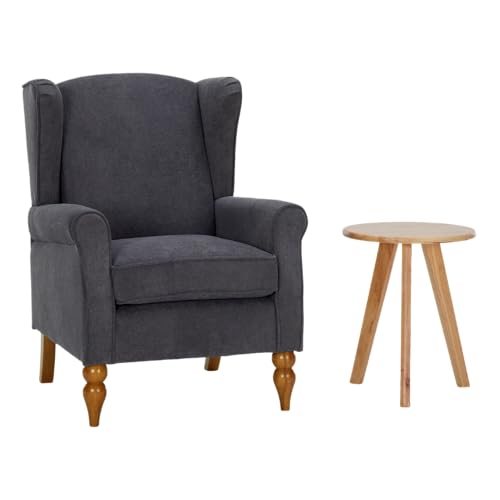 Mid-Century High Wingback Chair,Modern Fabric Accent Chair Armchair with Solid Wood Coffee Table Set,Leisure Single Sofa Chair for Living Room,Club,Home Reception,Antique Dark Grey - color: Antique Dark Grey