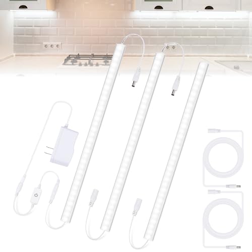 Under Counter Lights for Kitchen, 3 Packs x 12 Inch Dimmable LED Under Cabinet Lighting, Cold White 6000K, Plug-in Under Cabinet Lights with Memory Function - color: Cold White, size: 3*12 Inch - with Plug