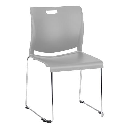 Stacking Sled Base Guest Chairs – Pack of 4 | Ergonomic Polypropylene Seat, Chrome Metal Frame, 275-lb Capacity | Stackable Waiting Room, Classroom, Office & Lobby Chairs - color: Grey