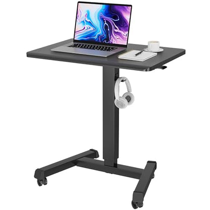 BONTEC Mobile Standing Desk Adjustable Height,Rolling Laptop Cart with Hook - color: Black, size: 25.6" x 17.7"